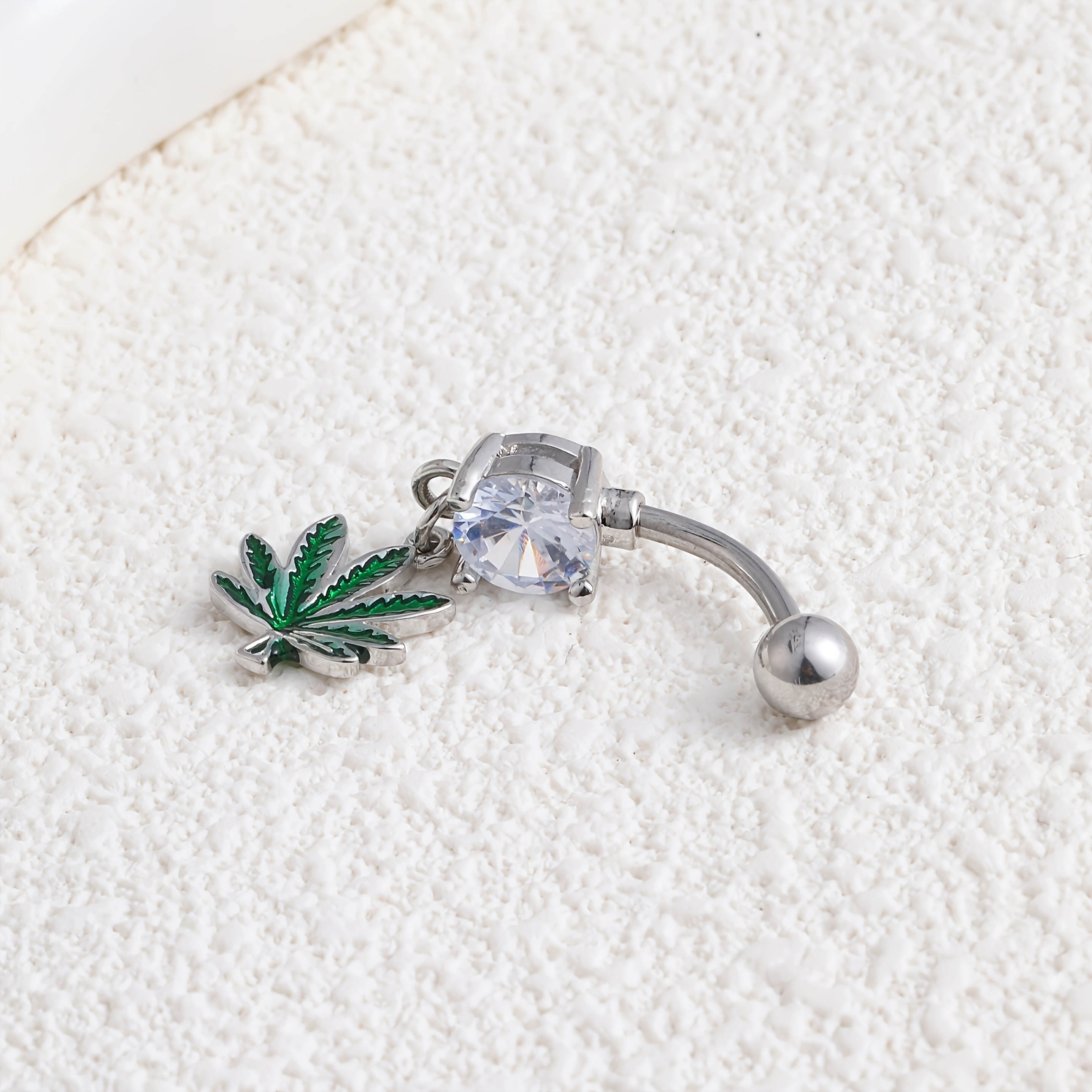 Leaf-shaped Green Grass Pendant Navel Stud, Belly Dance Jewelry
